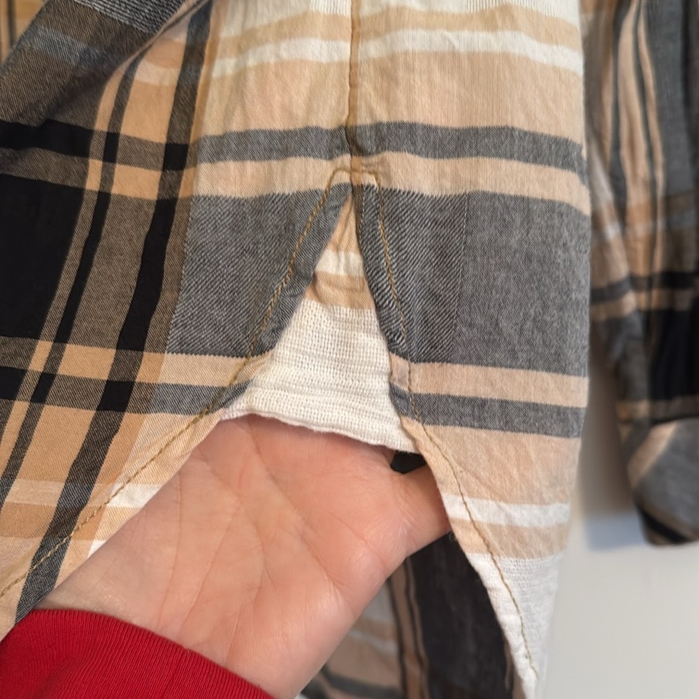 Sanctuary Medium Plaid button up shirt boyfriend cream black - Picture 5 of 6